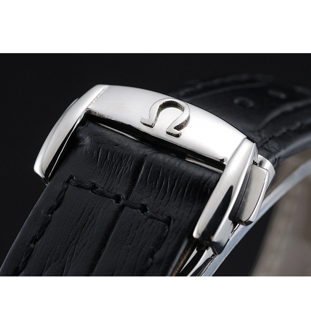 1029 Omega DeVille Prestige Black Dial Silver Diamond Case Black Leather Bracelet 1454120